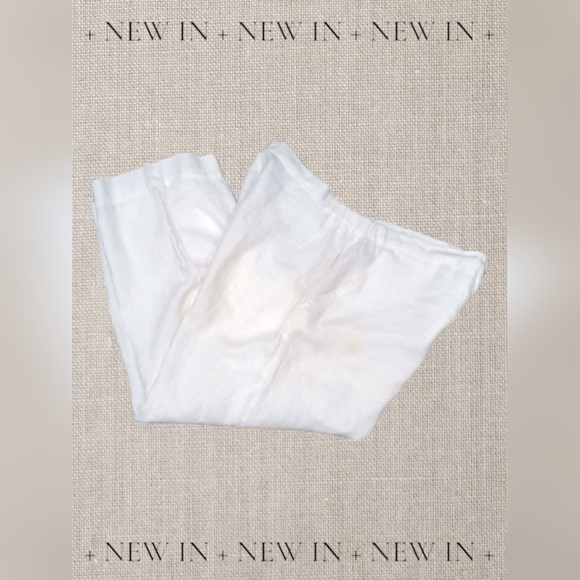FLAX Linen White Pants Women's Sz M High Waist Elastic Waist Wide Leg Oversized - Picture 2 of 12